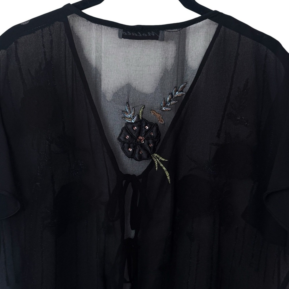 Y2K Molato Black Sheer Floral Sequin Tiefront Cardigan Whimsical Ethereal XL/XXL - Picture 9 of 12